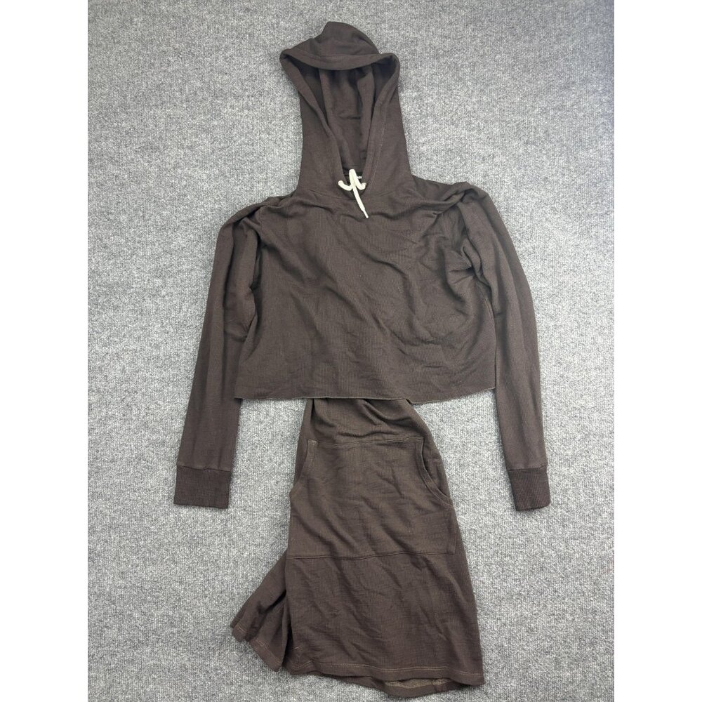 Monrow‎ Hoodie Dress Womens Large Brown Cutout Waist Loungewear Pockets USA